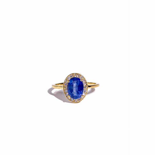 8 x 6 mm Oval cut Kyanite with Cz Halo Ring