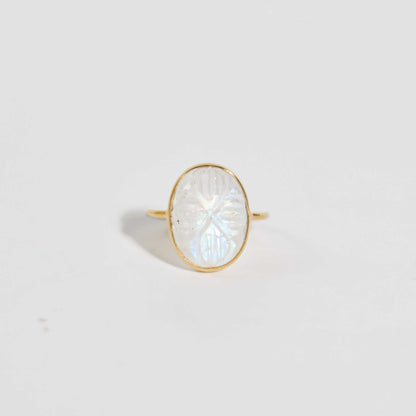 16 x 12 mm Oval Carved Moonstone Ring