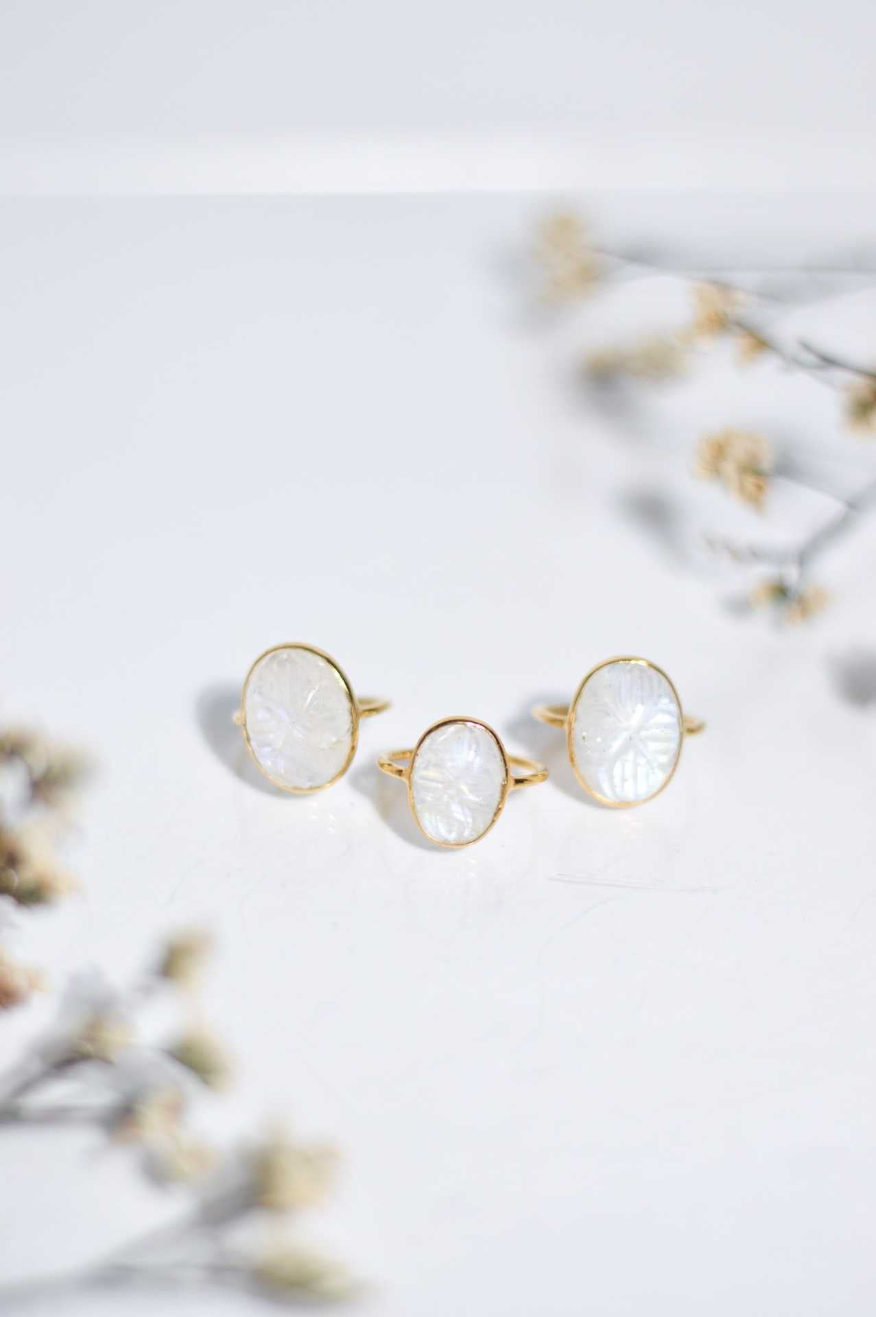 16 x 12 mm Oval Carved Moonstone Ring