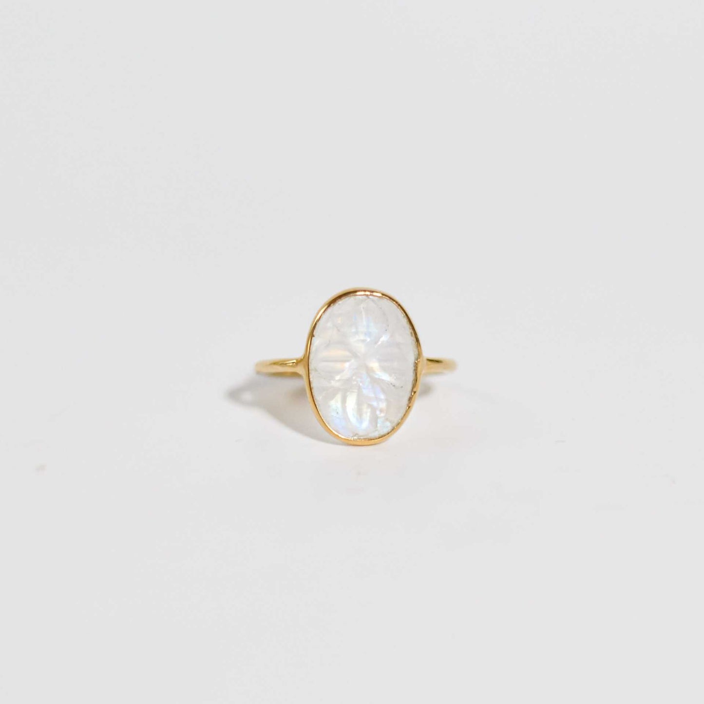 14 x 10 mm Oval Carved Moonstone Ring