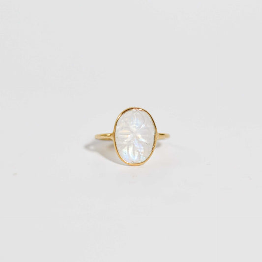 14 x 10 mm Oval Carved Moonstone Ring