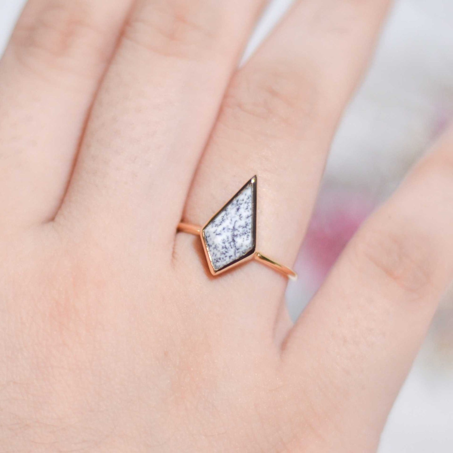 14 x 7 mm Kite Dendritic Opal Ring