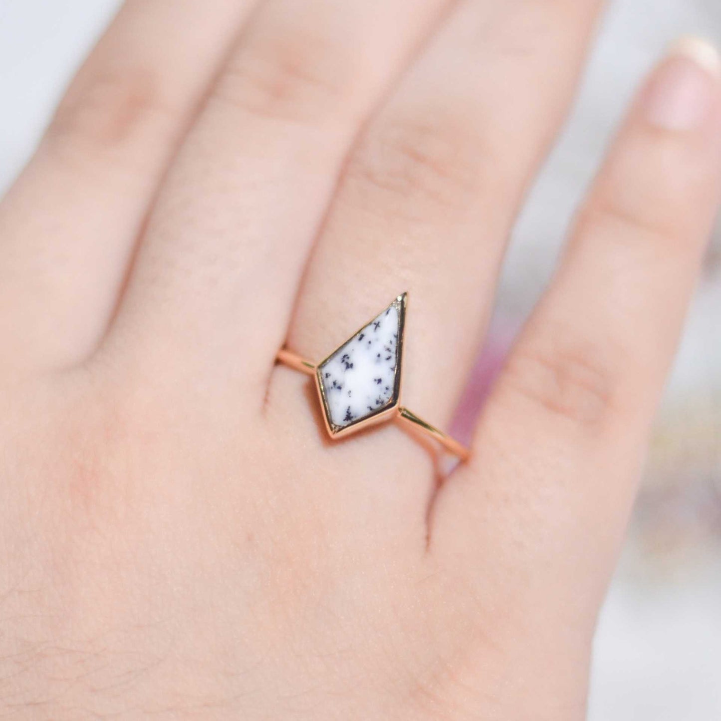 14 x 7 mm Kite Dendritic Opal Ring