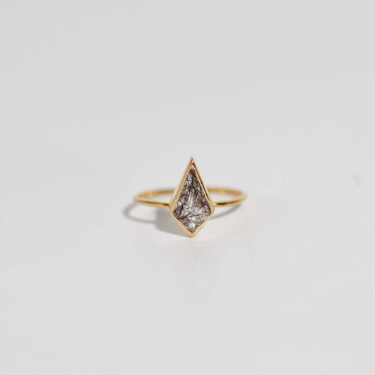14 x 7 mm Kite Black Rutilated Ring