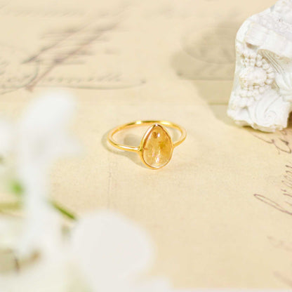 12 x 8 mm Pear cut Citrine Cabochon Ring
