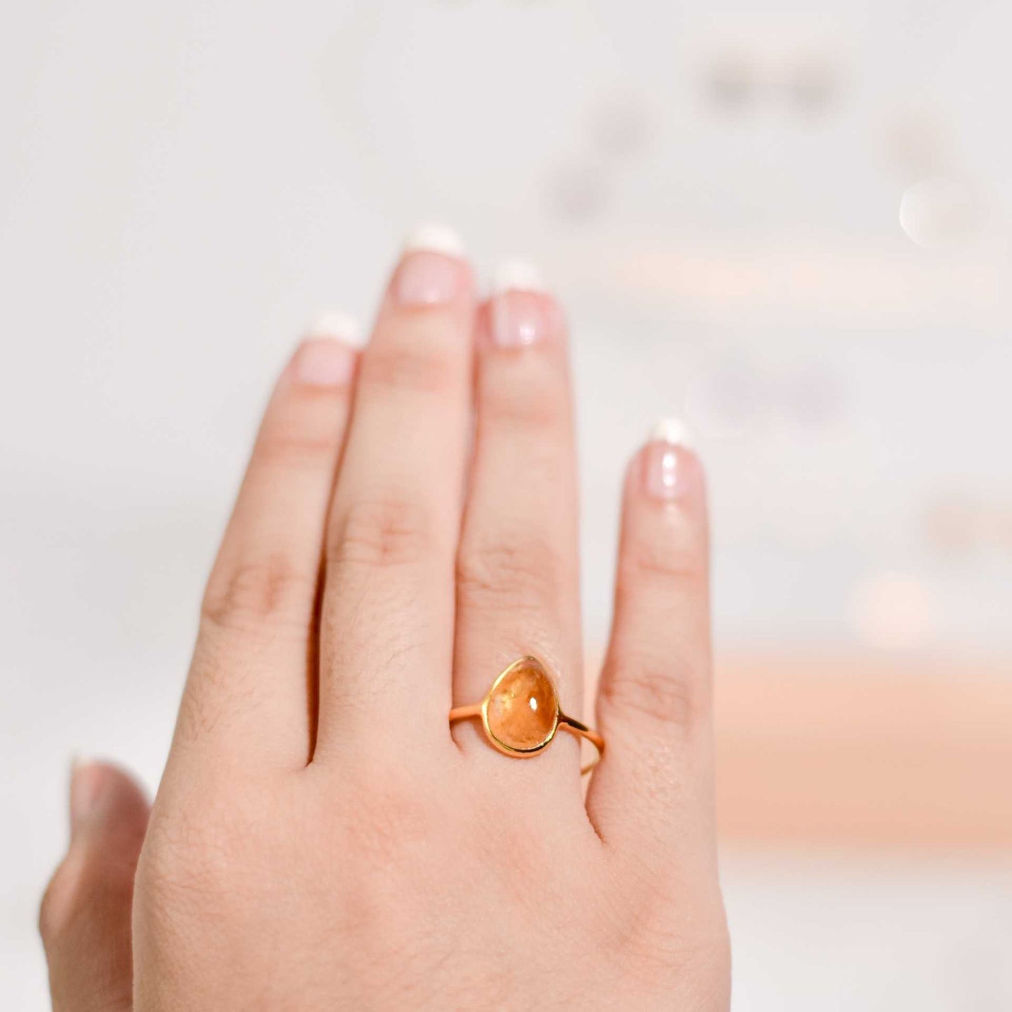 12 x 8 mm Pear cut Citrine Cabochon Ring