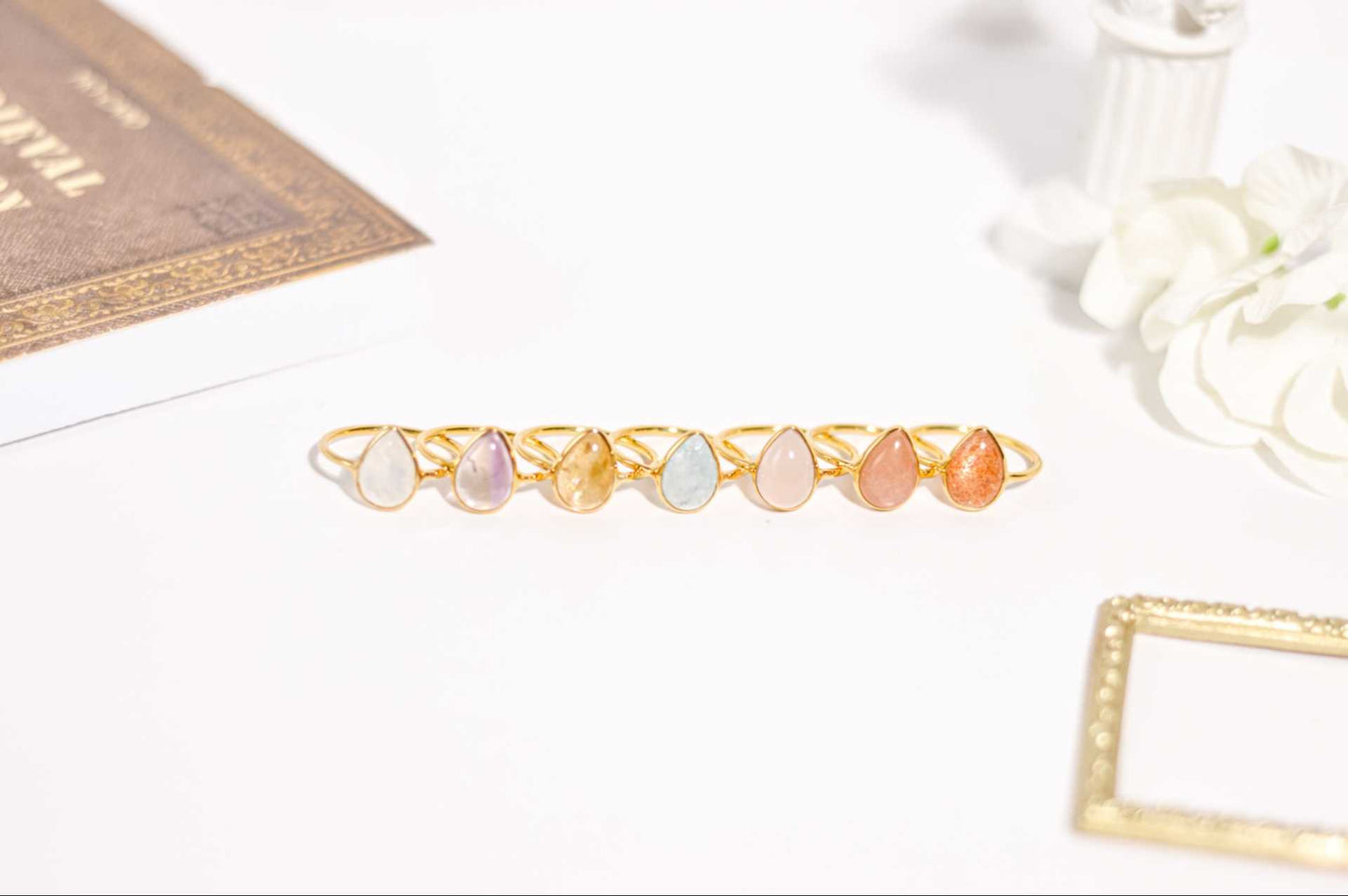 12 x 8 mm Pear cut Citrine Cabochon Ring