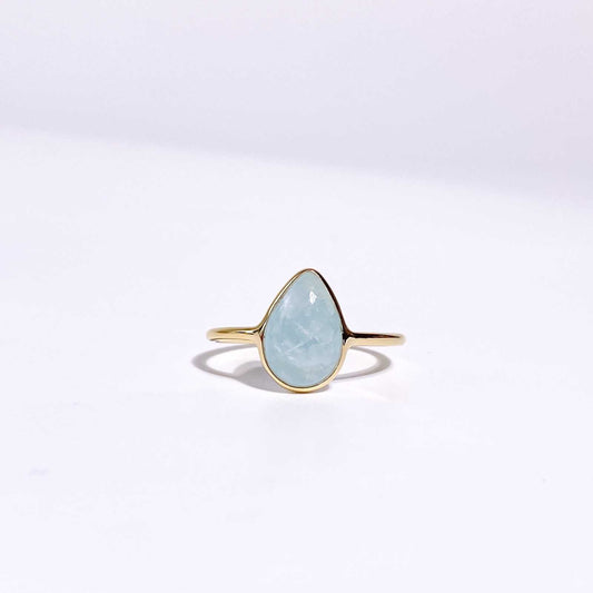 12 x 8 mm Pear cut Aquamarine Cabochon Ring