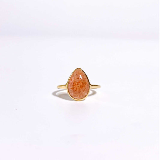 12 x 8 mm Pear cut Sunstone Cabochon Ring