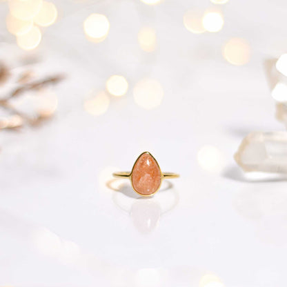 12 x 8 mm Pear cut Sunstone Cabochon Ring