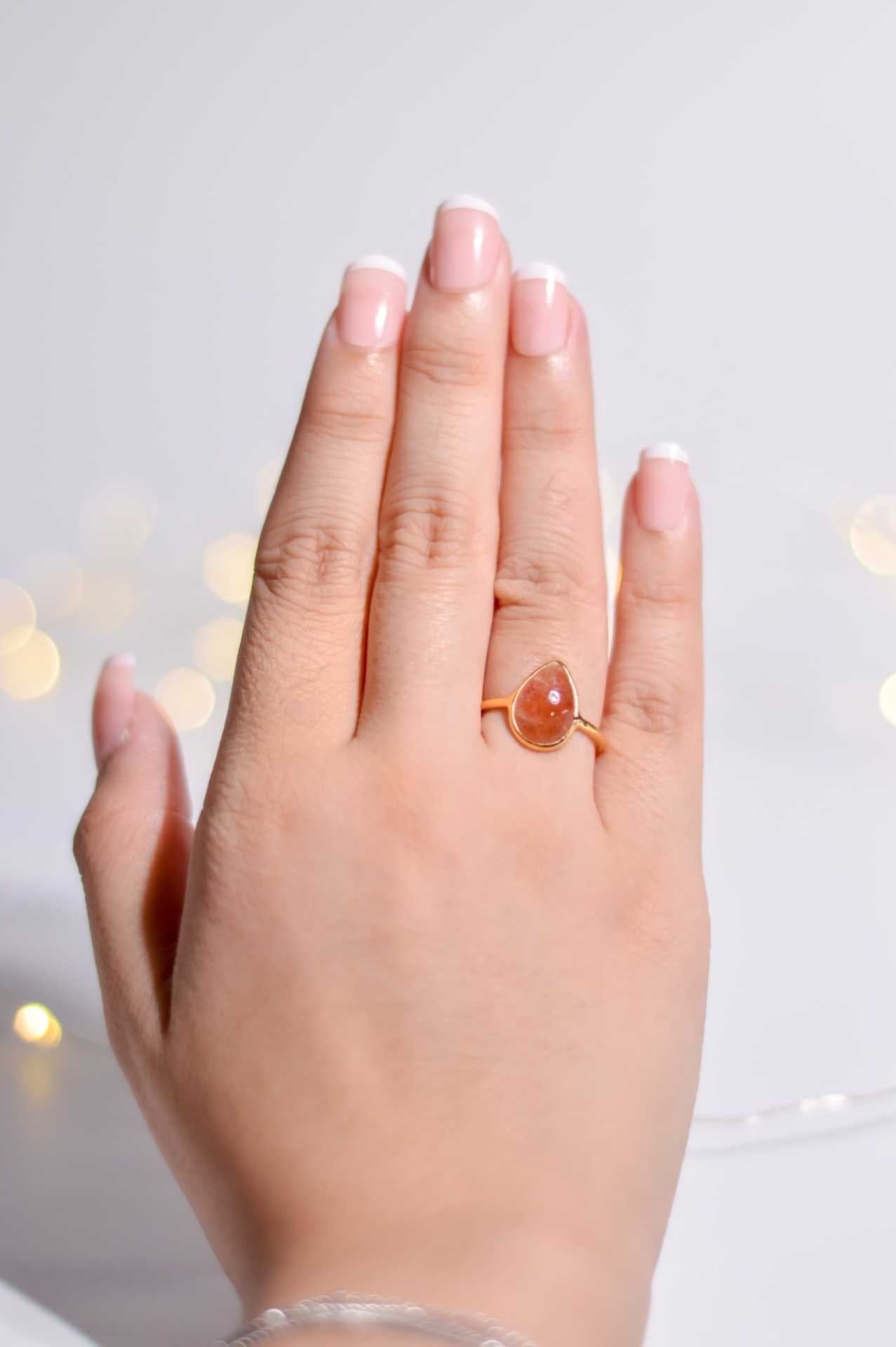 12 x 8 mm Pear cut Sunstone Cabochon Ring