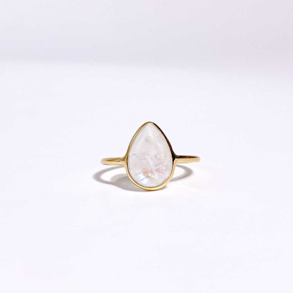 12 x 8 mm Pear cut Rainbow Moonstone Cabochon Ring