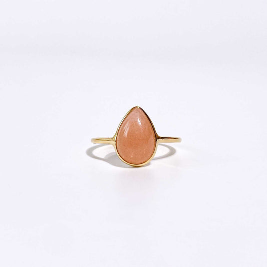 12 x 8 mm Pear cut Peach Moonstone Cabochon Ring