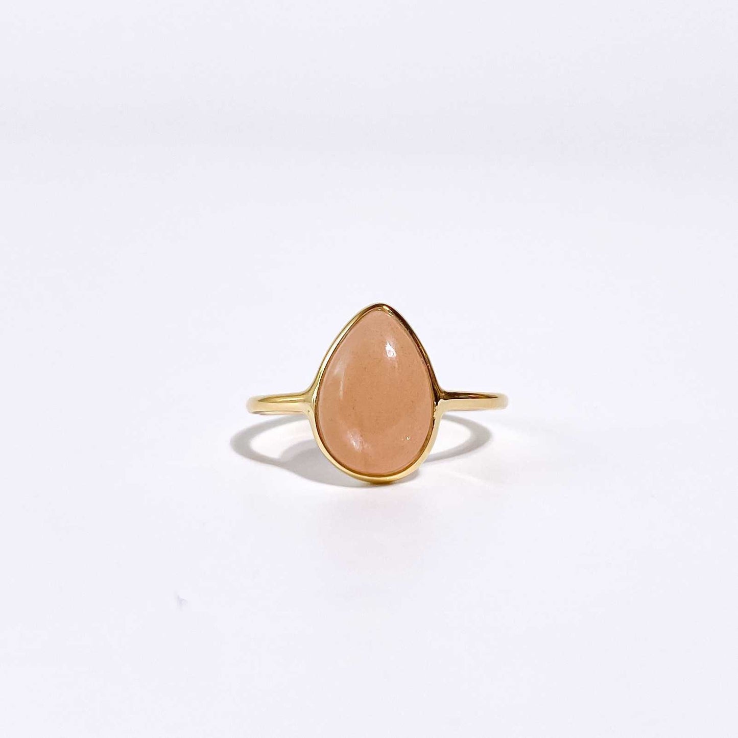 12 x 8 mm Pear cut Peach Moonstone Cabochon Ring
