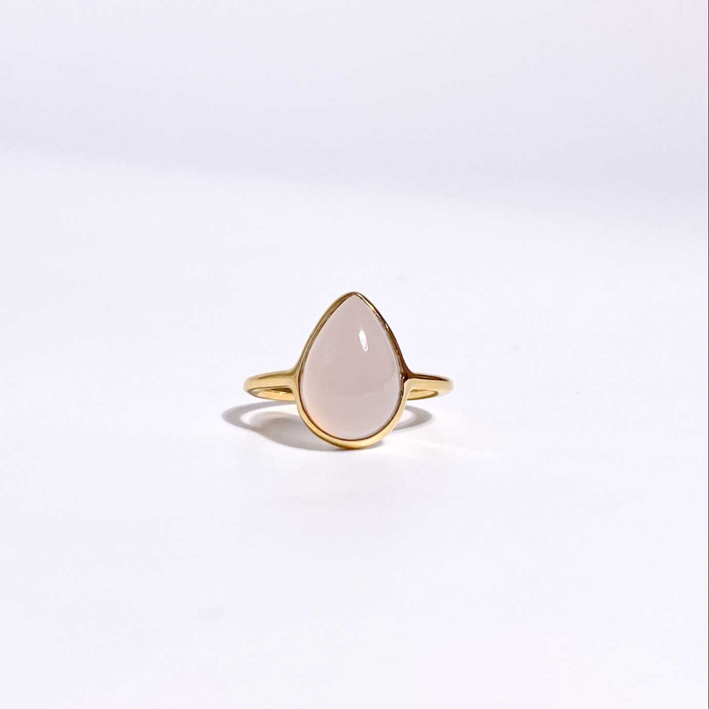 12 x 8 mm Pear cut Pink Chalcedony Cabochon Ring