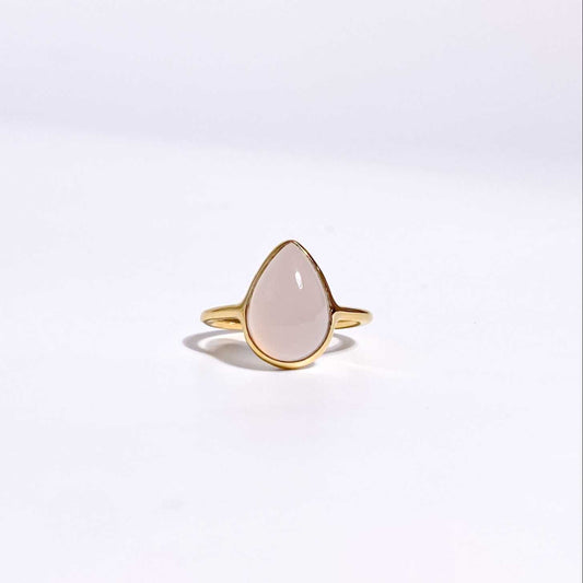 12 x 8 mm Pear cut Pink Chalcedony Cabochon Ring