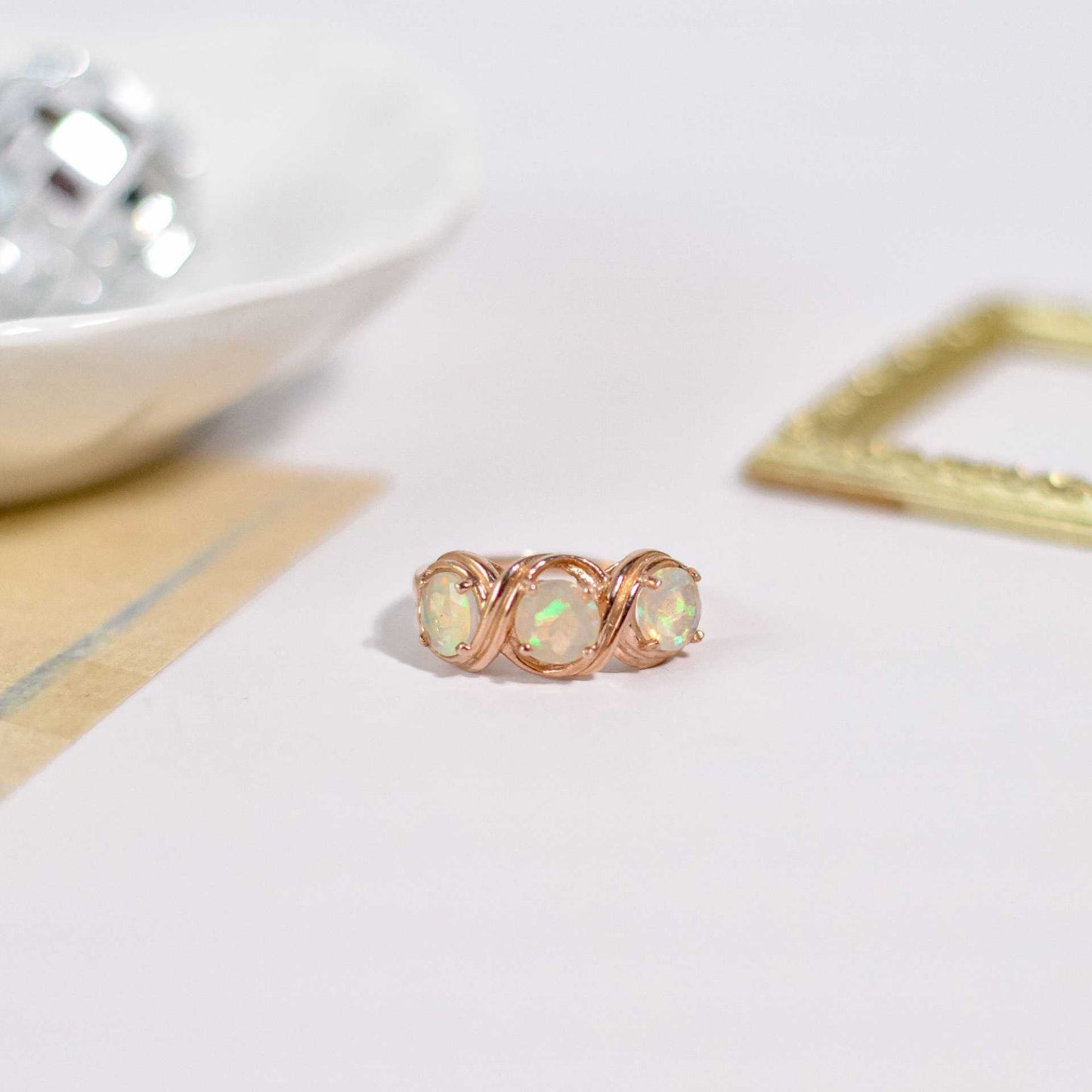7 mm Round cut 3-Opal Cluster Ring