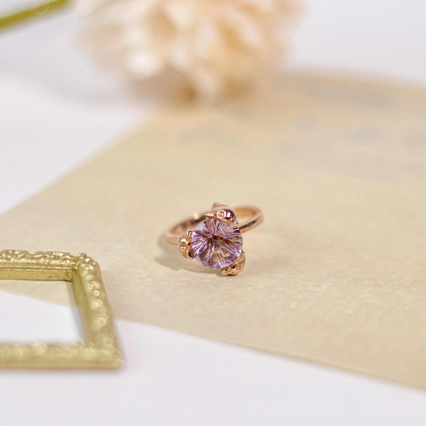 9.5 mm Round cut Amethyst Dolphin Ring