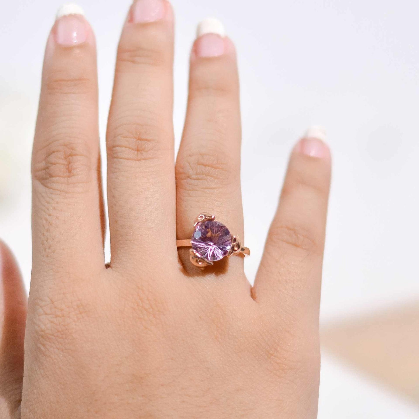 9.5 mm Round cut Amethyst Dolphin Ring