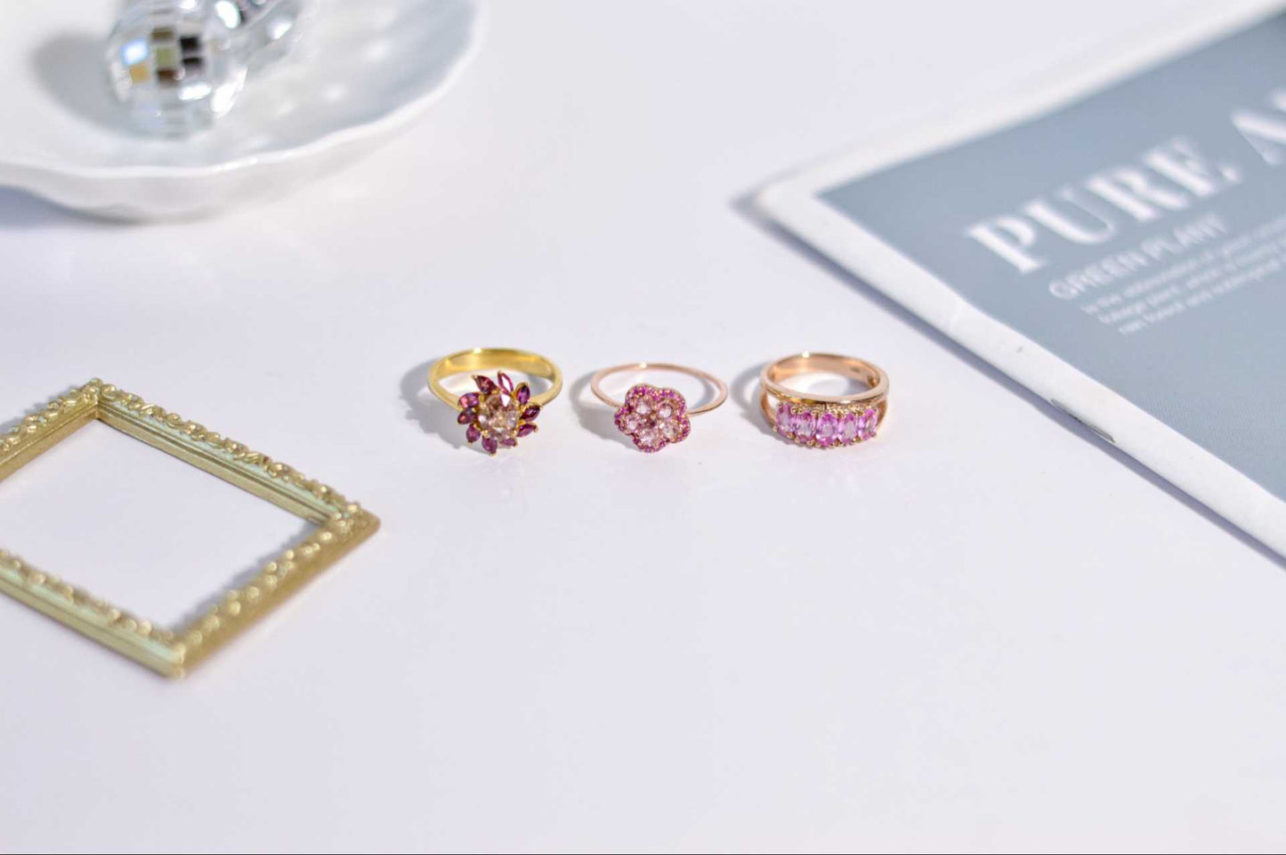 5 x 3 mm Oval cut Pink Tourmaline Cluster Ring
