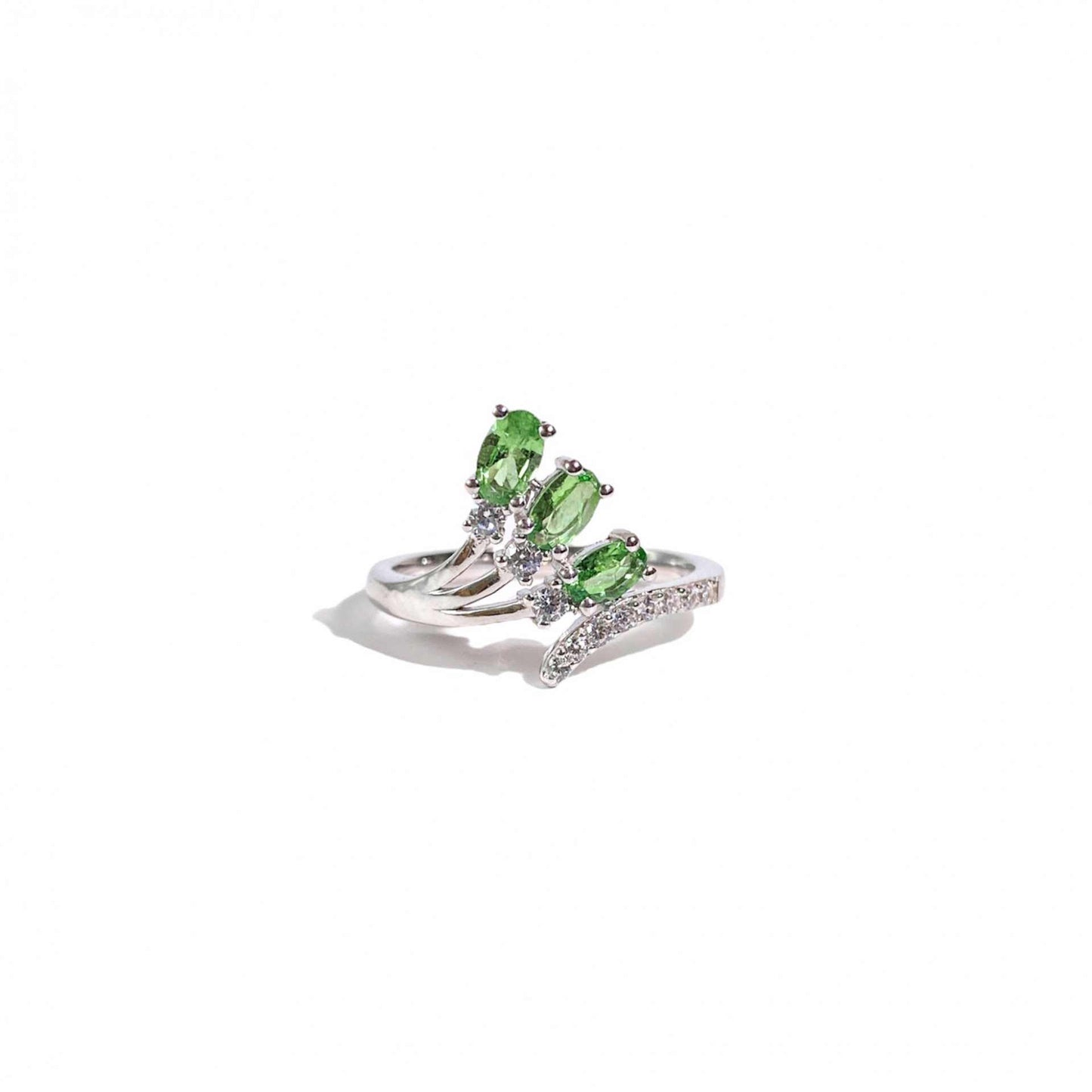 5 x 3 mm Oval cut Tsavorite Garnet Cluster Ring