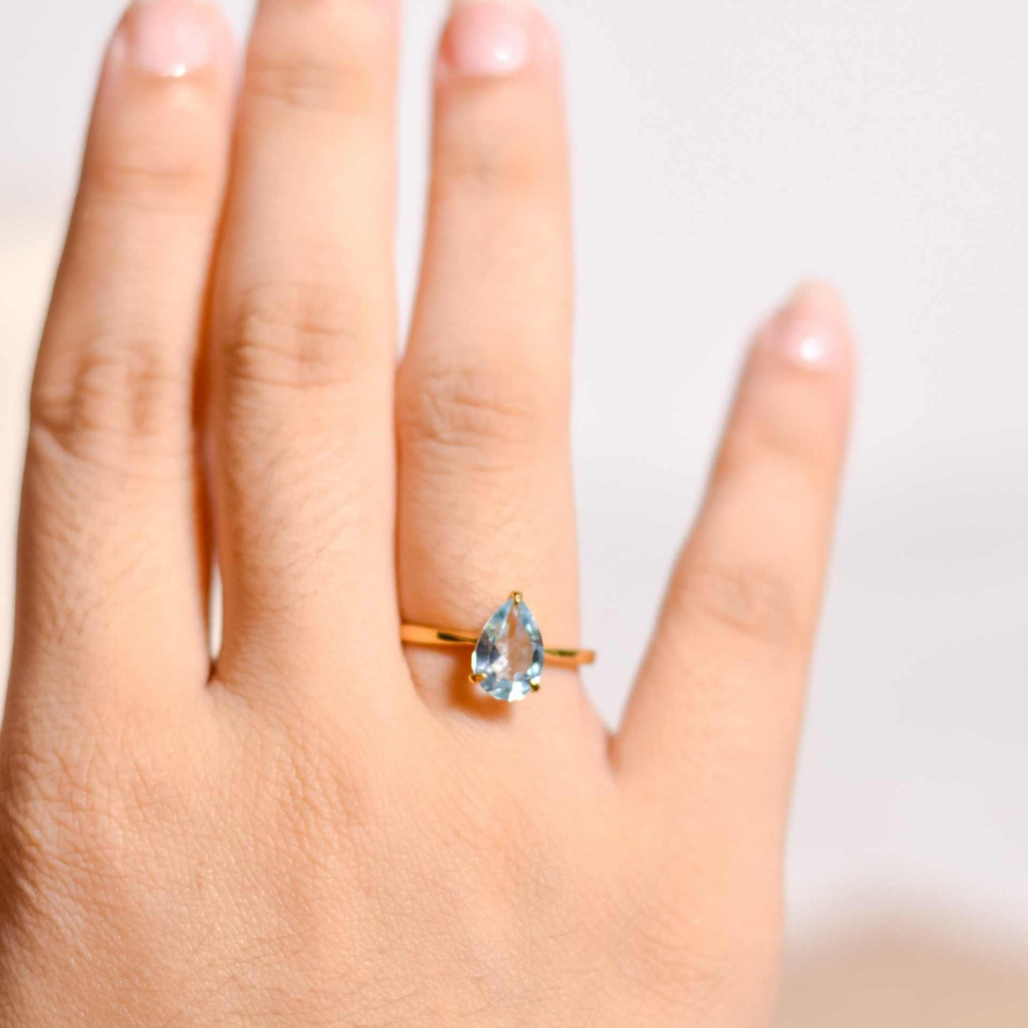 8 x 6 mm Pear cut Blue Topaz Ring