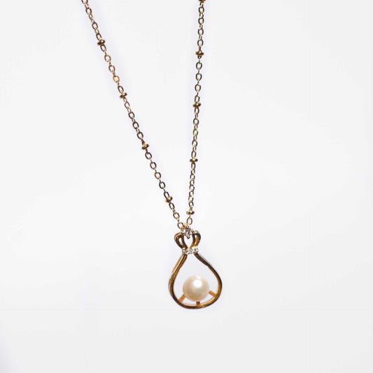 Yellow Gold Plated Necklace with 23.2 mm Pendant and 7 mm Siopao White Pearl